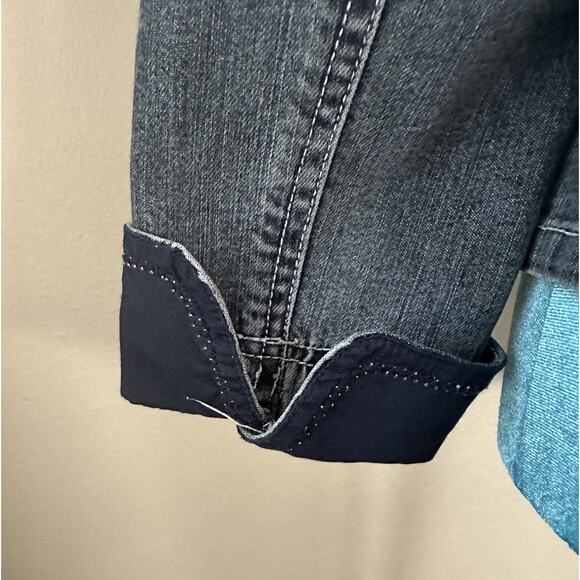 Tahari Jean Jacket S/P Embellished Sparkle Snap Close Medium Wash - Picture 7 of 16